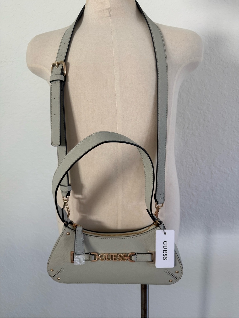 New womens GUESS Sage Green Crossbody Bag with Gold Logo